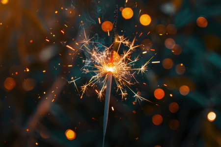 Sparkling fireworks display with bright bursts of lightの素材