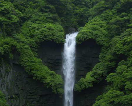 Lush green forest waterfall landscapeの素材