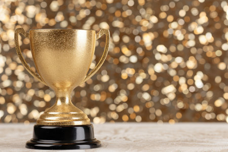golden trophy against glittering backgroundの素材