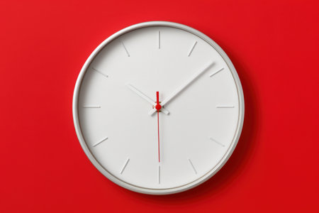 modern minimalist wall clock on red backgroundの素材