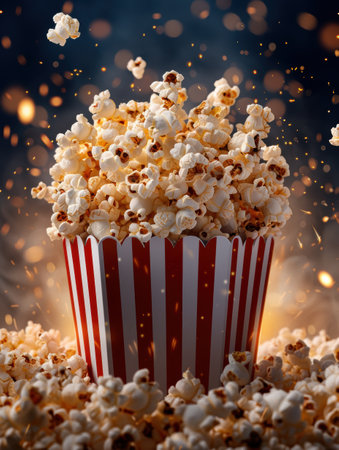 Popcorn explosion in a striped boxの素材