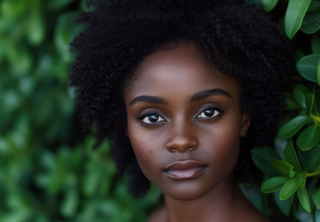 Portrait of a beautiful young woman with natural hairの素材
