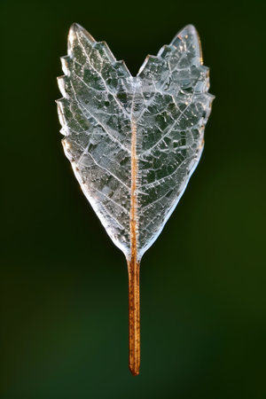 Frozen leaf on dark backgroundの素材
