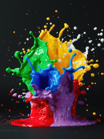 Colorful paint splash on black backgroundの素材
