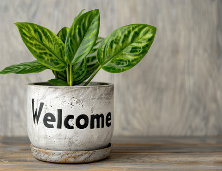 welcome sign with green plantの素材