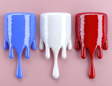 Colorful paint drips on pink backgroundの素材