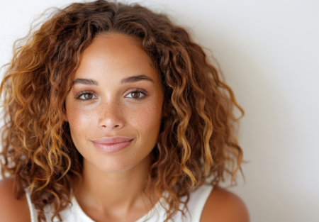 Confident young woman with curly hairの素材