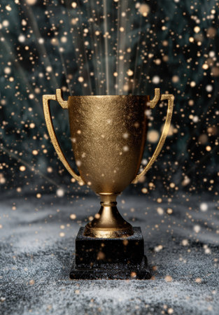 golden trophy award with sparkling backgroundの素材