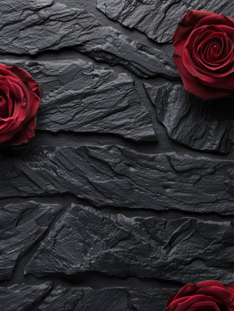 Dramatic red roses on dark slate backgroundの素材