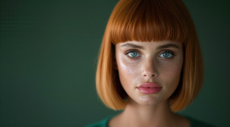 Thoughtful young woman with red hair and frecklesの素材