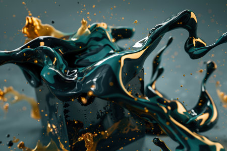 Vibrant abstract fluid art with golden accentsの素材