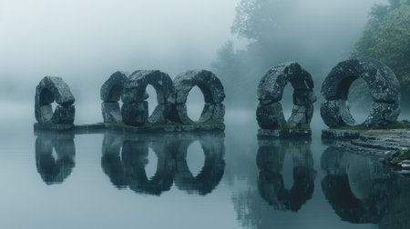 Mysterious stone arches reflected in still watersの素材