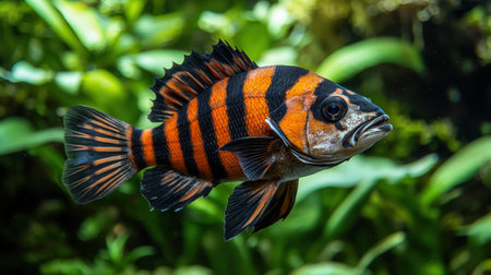 Vibrant orange and black striped tropical fishの素材