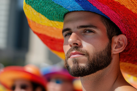 Colorful portrait of a bearded manの素材