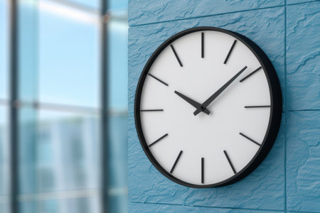 modern wall clock on blue textured backgroundの素材