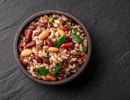 Tasty rice and bean dish with fresh herbsの素材