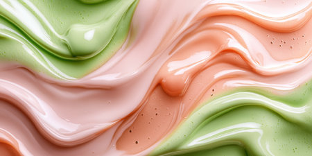 Swirling abstract art background with vibrant green and peach colorsの素材