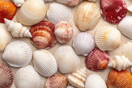 Colorful seashell collection on sandy beachの素材