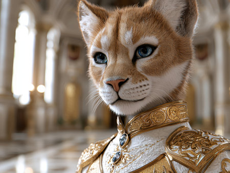 Regal feline portrait with ornate golden collarの素材