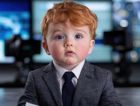 Serious young boy in suit and tieの素材