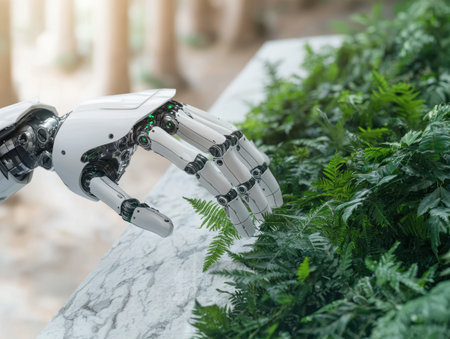 Robotic arm interacting with natureの素材