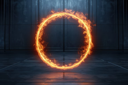 Fiery ring portal in dark roomの素材
