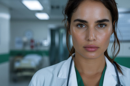 Serious female doctor in medical uniformの素材