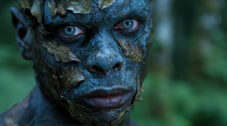 close-up of a mysterious creature with piercing eyesの素材