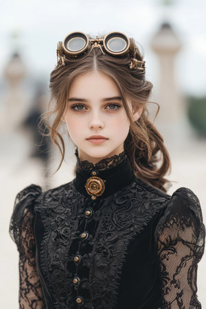 Steampunk fashion portrait of a young womanの素材