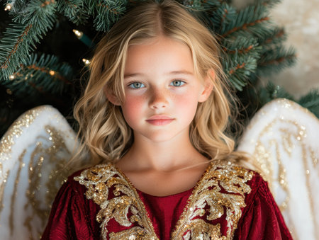 young girl in festive holiday outfitの素材