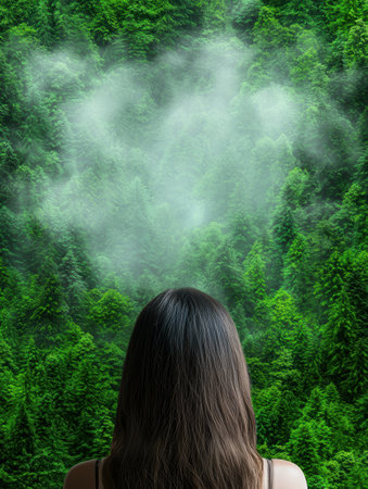Mysterious woman in misty forestの素材