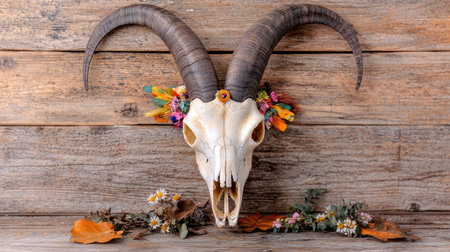 Decorative animal skull with floral arrangementの素材
