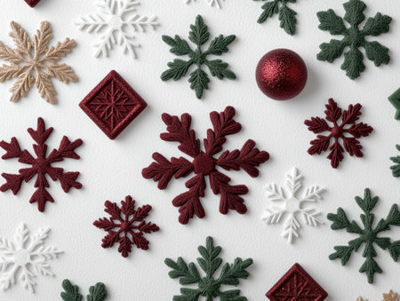 festive christmas snowflakes and ornamentsの素材