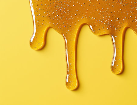 Dripping honey on yellow backgroundの素材