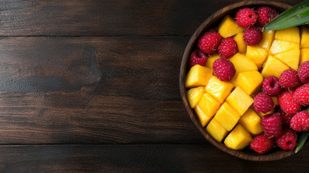 Healthy fresh fruit salad in wooden bowlの素材