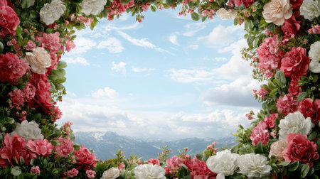 Floral frame with mountain landscapeの素材