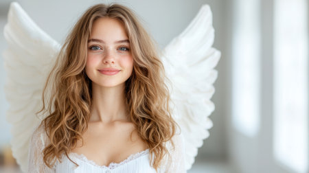 angelic young woman with flowing blonde hairの素材