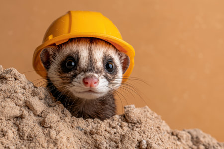 Cute ferret wearing hard hatの素材