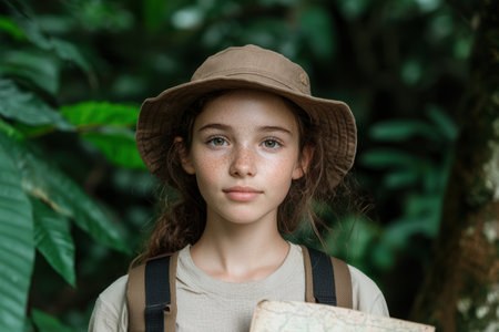 young girl in jungle settingの素材