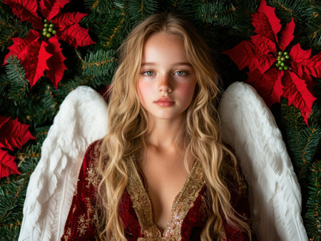 angelic christmas portrait of a young womanの素材