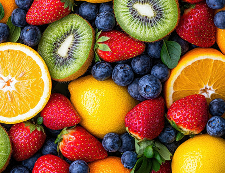Colorful assortment of fresh fruitの素材