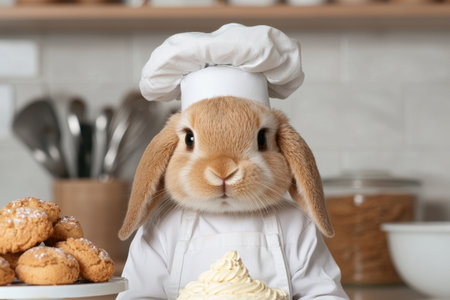 Cute bunny chef with baked goodsの素材