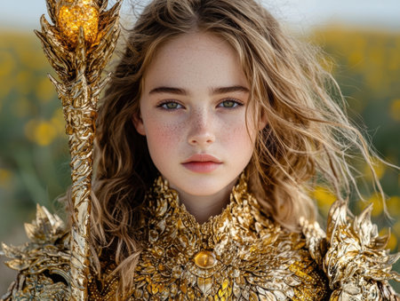 golden goddess in autumn fieldの素材