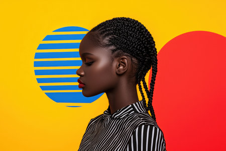 Vibrant portrait of a young woman with braided hairstyleの素材