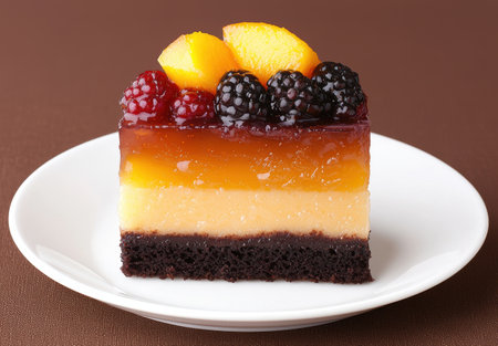 Delicious fruit dessert with blackberries, oranges, and a creamy custard baseの素材