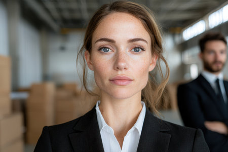 Confident businesswoman in officeの素材