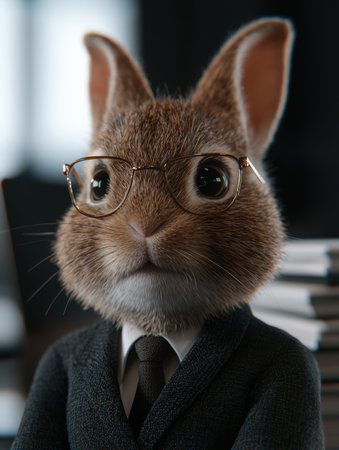 Stylish business bunny in suit and glassesの素材