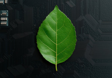 Green leaf on circuit boardの素材