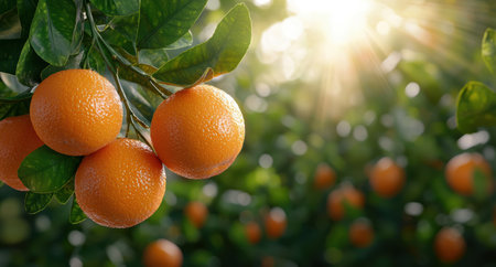 Ripe oranges hanging on a tree branchの素材