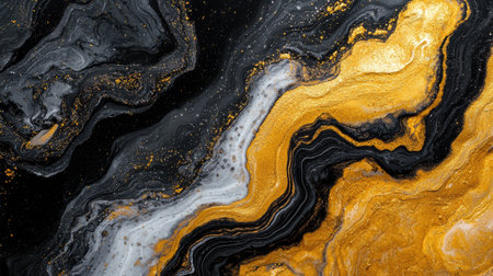 Mesmerizing abstract art with golden and black swirlsの素材